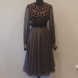 Vtg Mr.Frank New York Nylon Festive Dress Brown sz S?